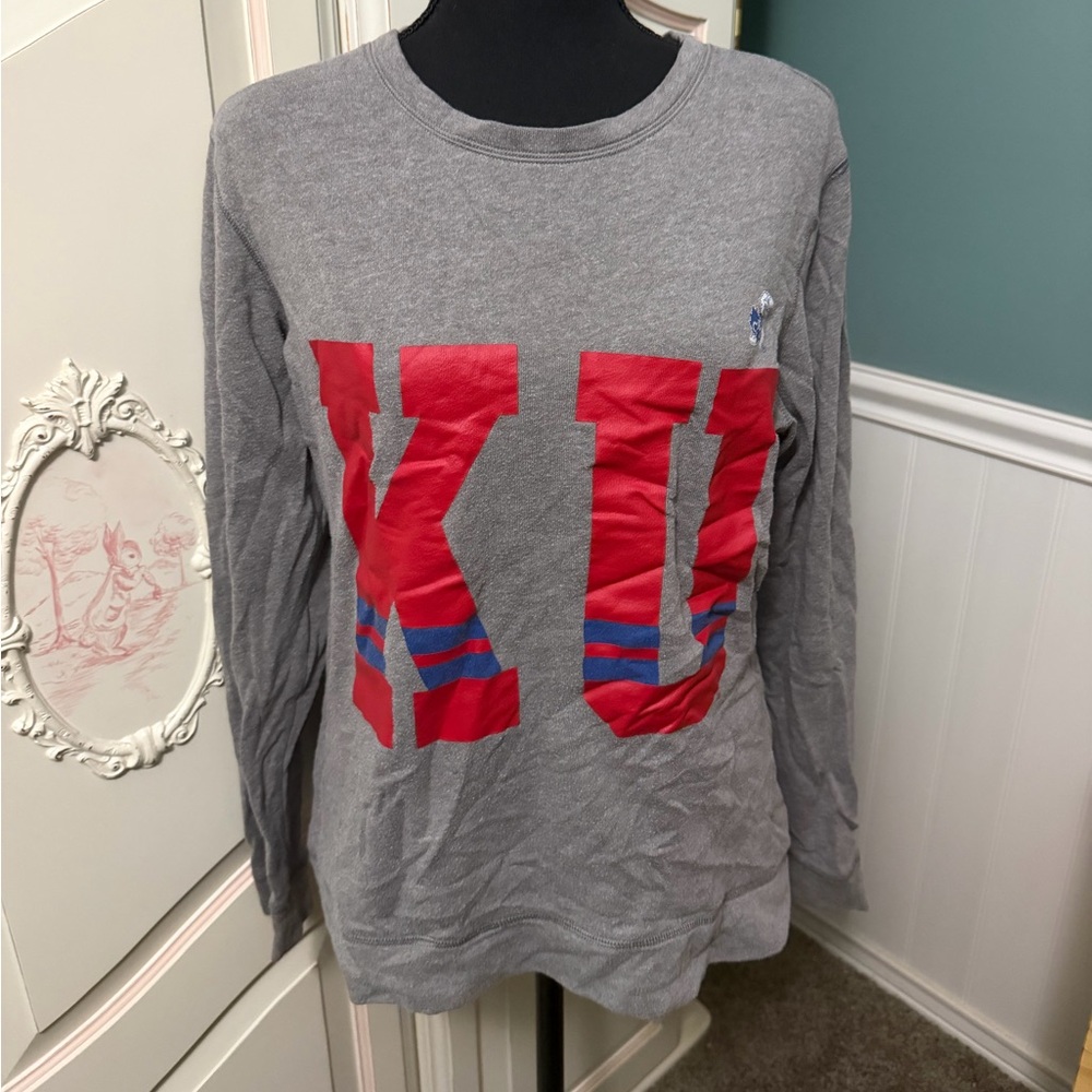 Victoria's Secret Gray Long Sleeve Tee with Red KU Design